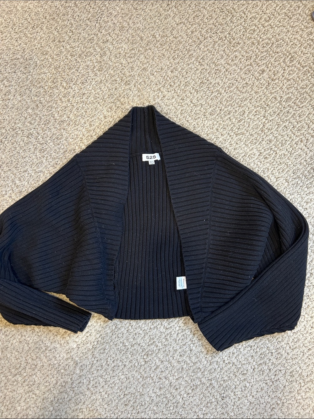 525 America Black Ribbed Open Front Shrug
